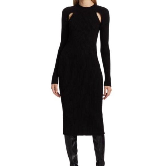 LVIR Black Ribbed Knit Cut-Out Midi Dress - Picture 1 of 7